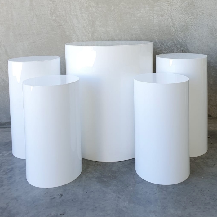 White Acrylic Cylinder Plinths - Amethyst Wedding & Event Decor